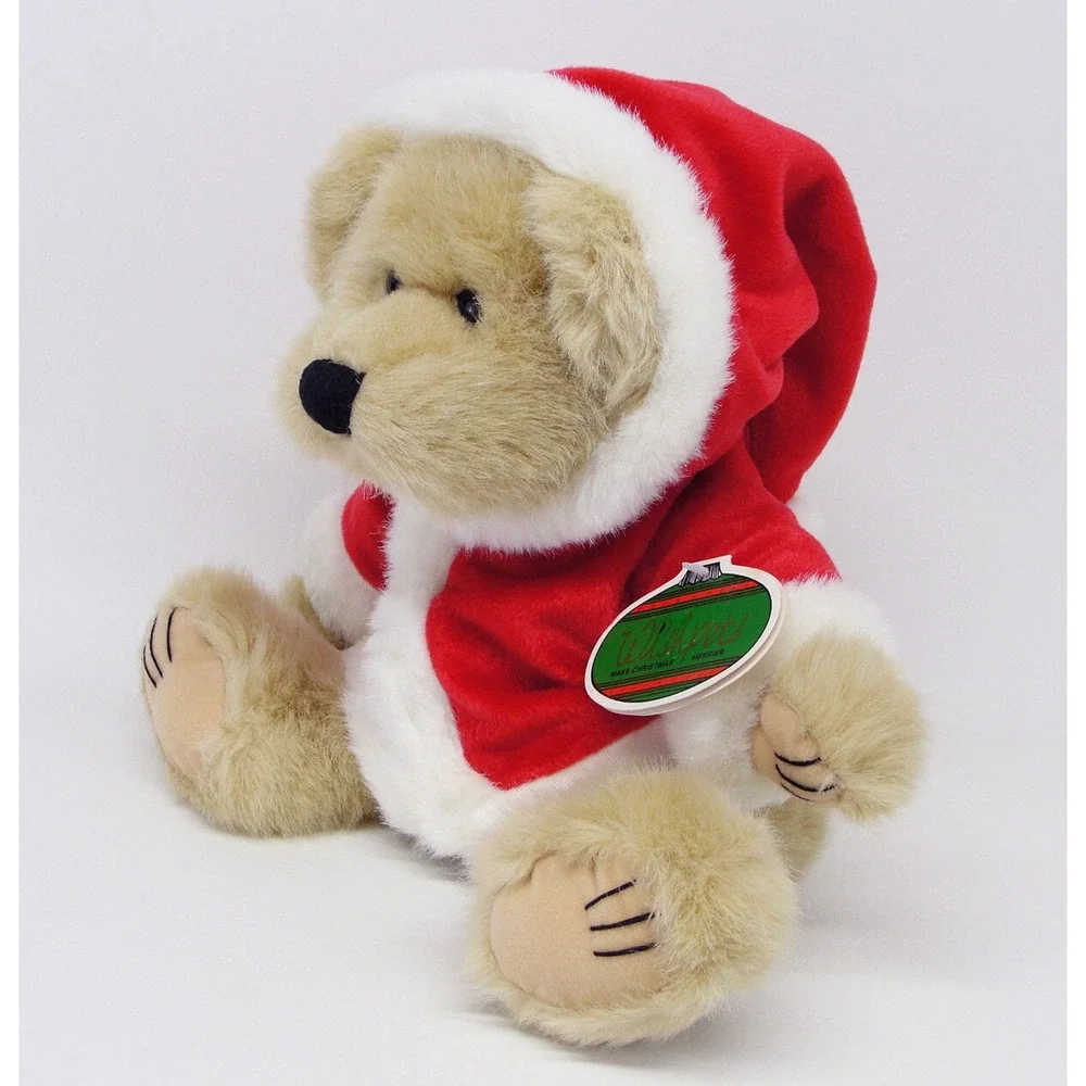 1997 WishPets Theodore Bear Christmas Santa Outfit 12 Inch Beige Vintage Teddy